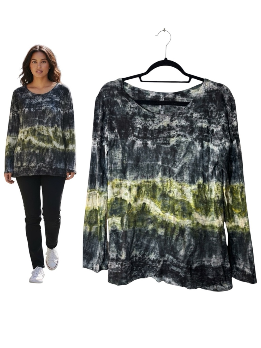 Gilda Midani Tie Dye Long Sleeve Top Blue Green Tee Size Medium